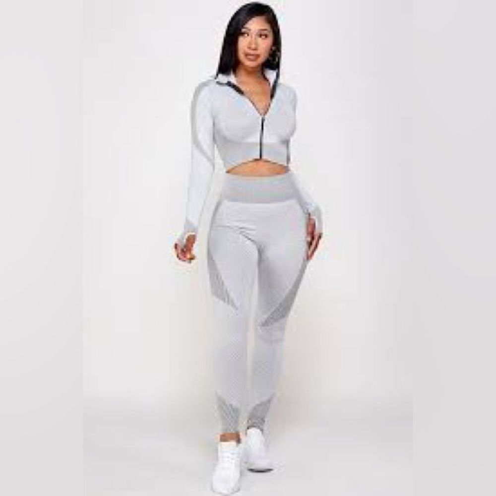 Jacey Premium Active Set, gray Premium Seamless Active Zip Up Crop Jacke…